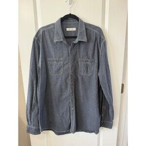 James Campbell Mens Button Down Shirt 100% Cotton Dark Blue Chambray XXL preppy